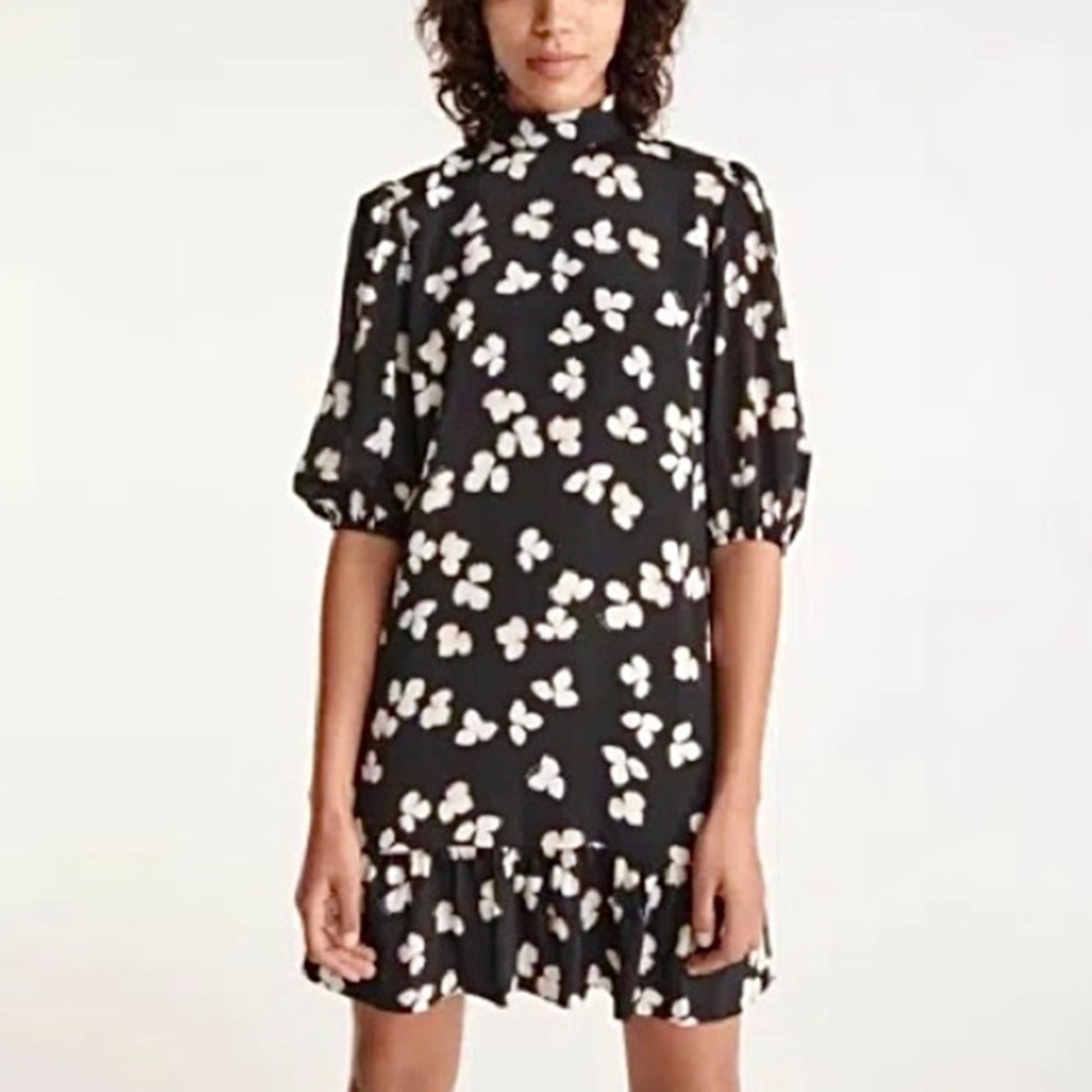NEW The Kooples Naive Flowers Silk Blend Mini Dress black white pink sz 1 NWT SM